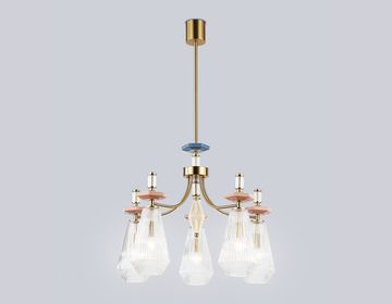 Люстра на штанге с керамикой 5*E14 LH53183 латунь/прозрачный High Light Ceramo Ambrella