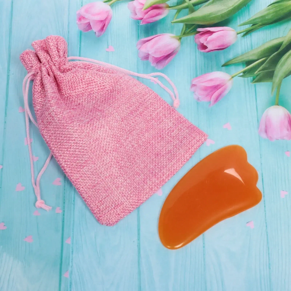 Массажер для лица и шеи декольте Лопатка «Gua sha», волна, цвет кораловый, в холщевом мешочке,10*5см/25,3гр