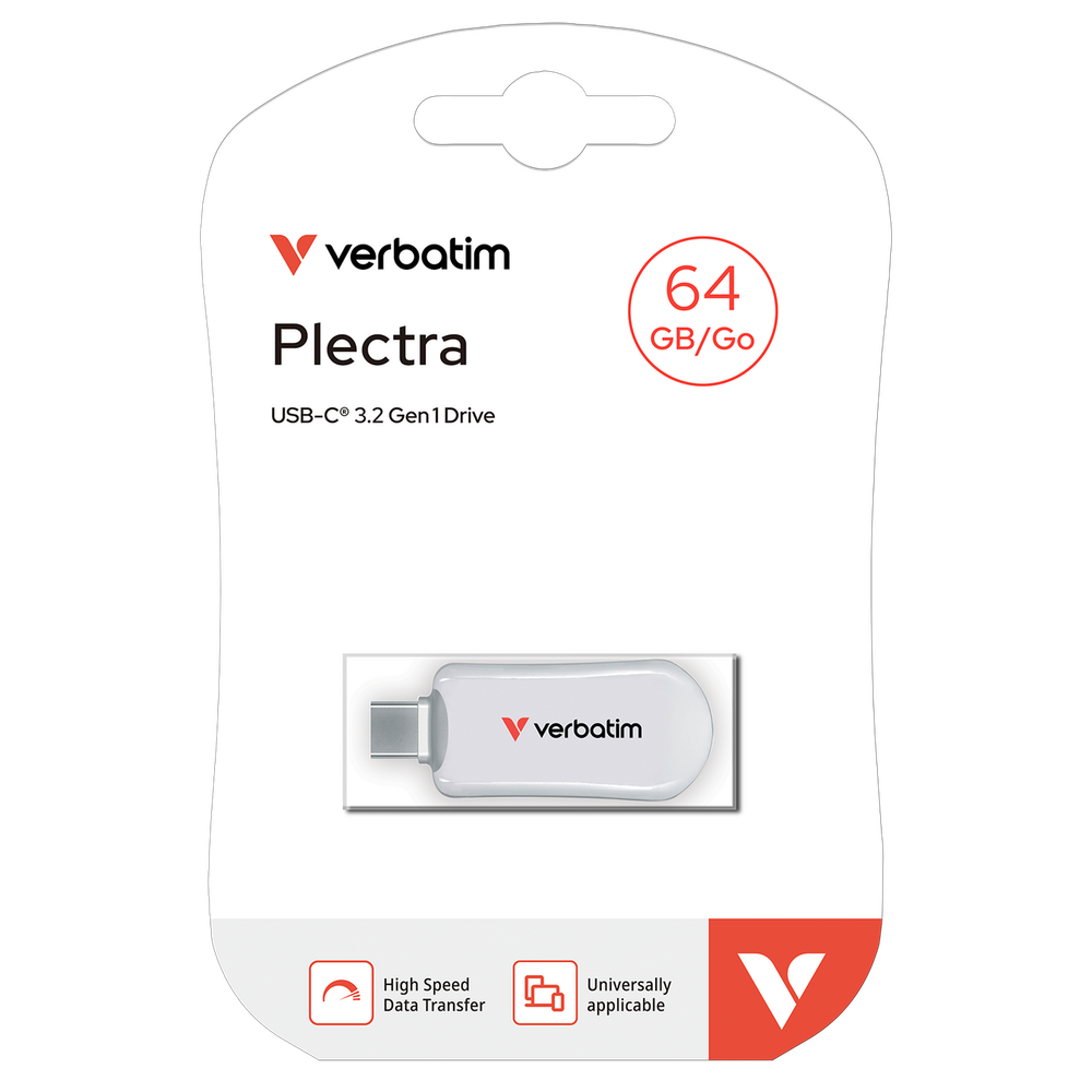 Флеш-накопитель Verbatim Plectra 64GB белый, USB 3.2 Gen1 Type-C, R 100 МБ/с