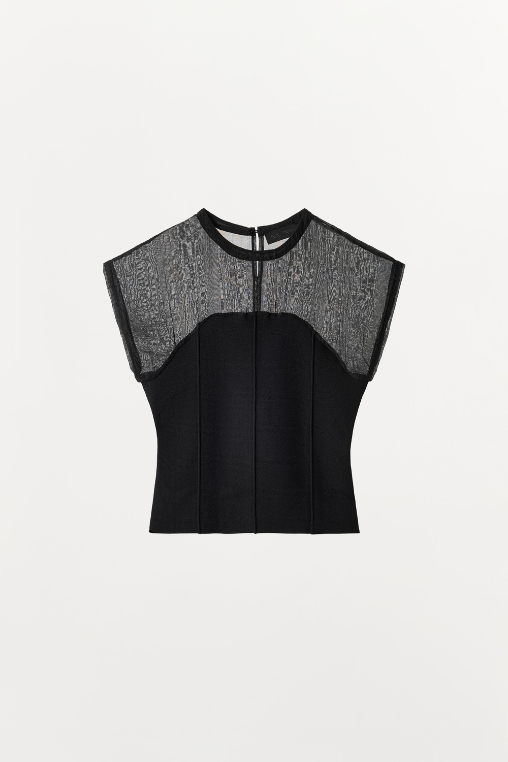 ZARA КОМБИНИРОВАННЫЙ ТРИКОТАЖНЫЙ ТОП, ЧЕРНЫЙ