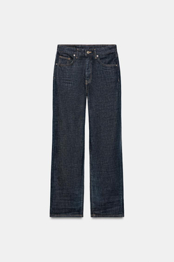 ZARA ДЖИНСЫ ПРЯМОГО КРОЯ СО СРЕДНЕЙ ПОСАДКОЙ — ZW COLLECTION, СИНИЙ