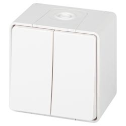 Переключатель ЭРА Эксперт 11-1506-01 двойной IP55 10АХ-250В ОУ белый | Эра Эксперт
