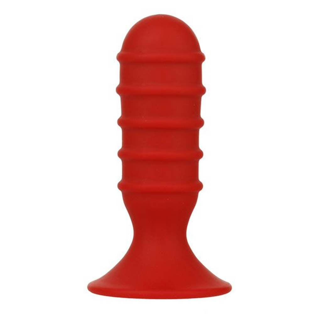 Красная ребристая пробочка из силикона MENZSTUFF RIBBED TORPEDO PLUG - 10 см. (Цвет: красный)