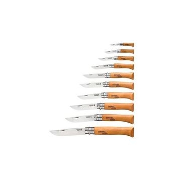 Складной нож Набор Opinel в деревянной коробке из 10 ей разных размеров из углеродистой стали c клинком из стали XC90, рукоять дерево (Бук)
