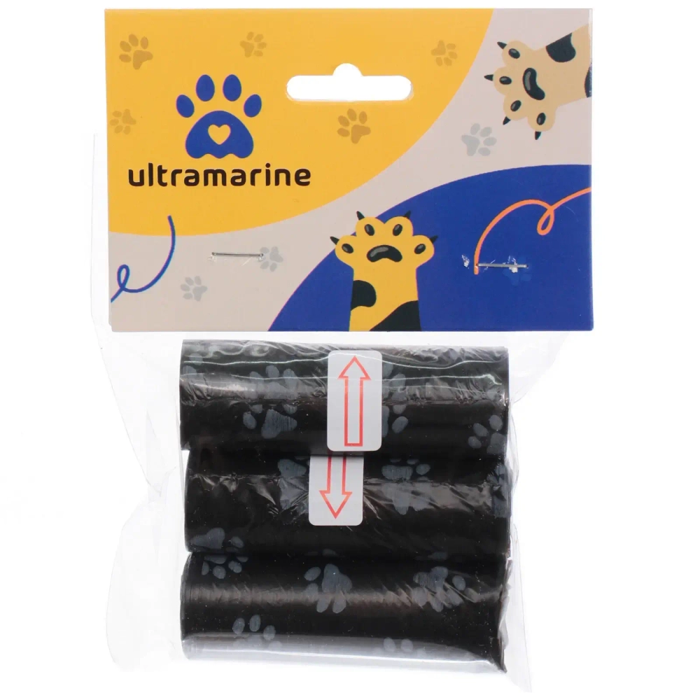 Пакеты для уборки за собакой в наборе 3шт, цвет черный Ultramarine (15 пакетиков одном рулончике)✦