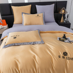 КПБ Сатин-Шелк Я IN LOVE на резинке LVR009, Евро, 4 наволочки, простынь 140*200*30