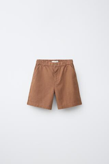 ZARA ШОРТЫ ИЗ СМЕСОВОГО ХЛОПКА И ЛЬНА, КАРАМЕЛЬНЫЙ