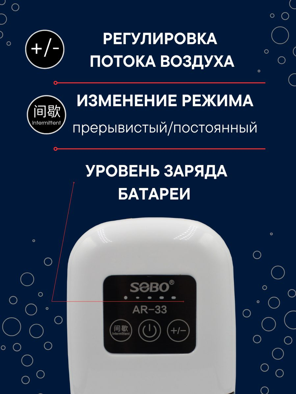 Аккумуляторный компрессор (аэратор) кислородный SOBO для живца, аквариума
