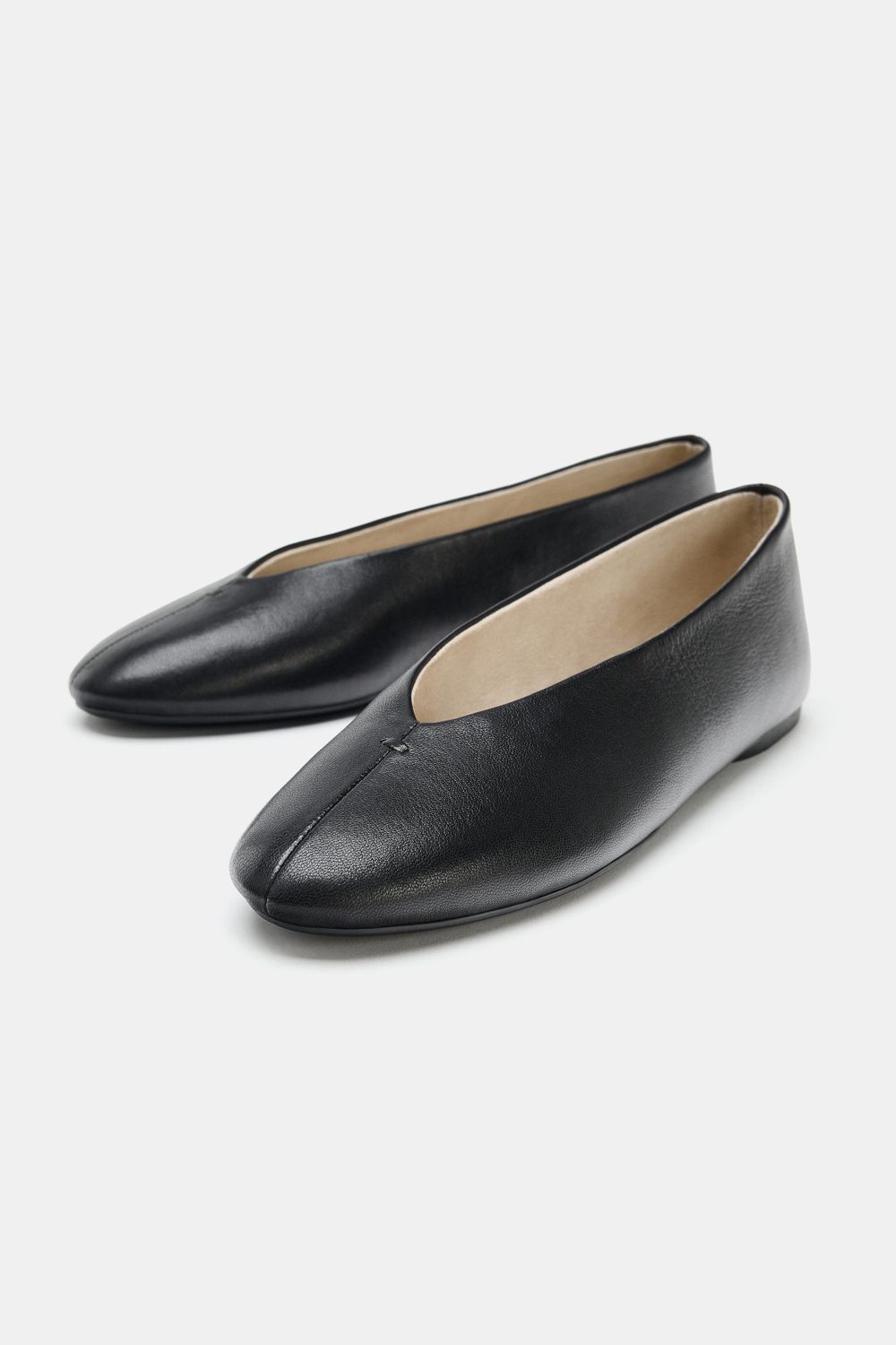 ZARA ПЛОСКИЕ КОЖАНЫЕ БАЛЕТКИ, ЧЕРНЫЙ