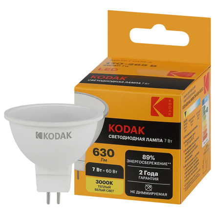 Лампа светодиодная Kodak LED MR16-7W-830-GU5.3 K 7Вт софит теплый белый свет GU5.3