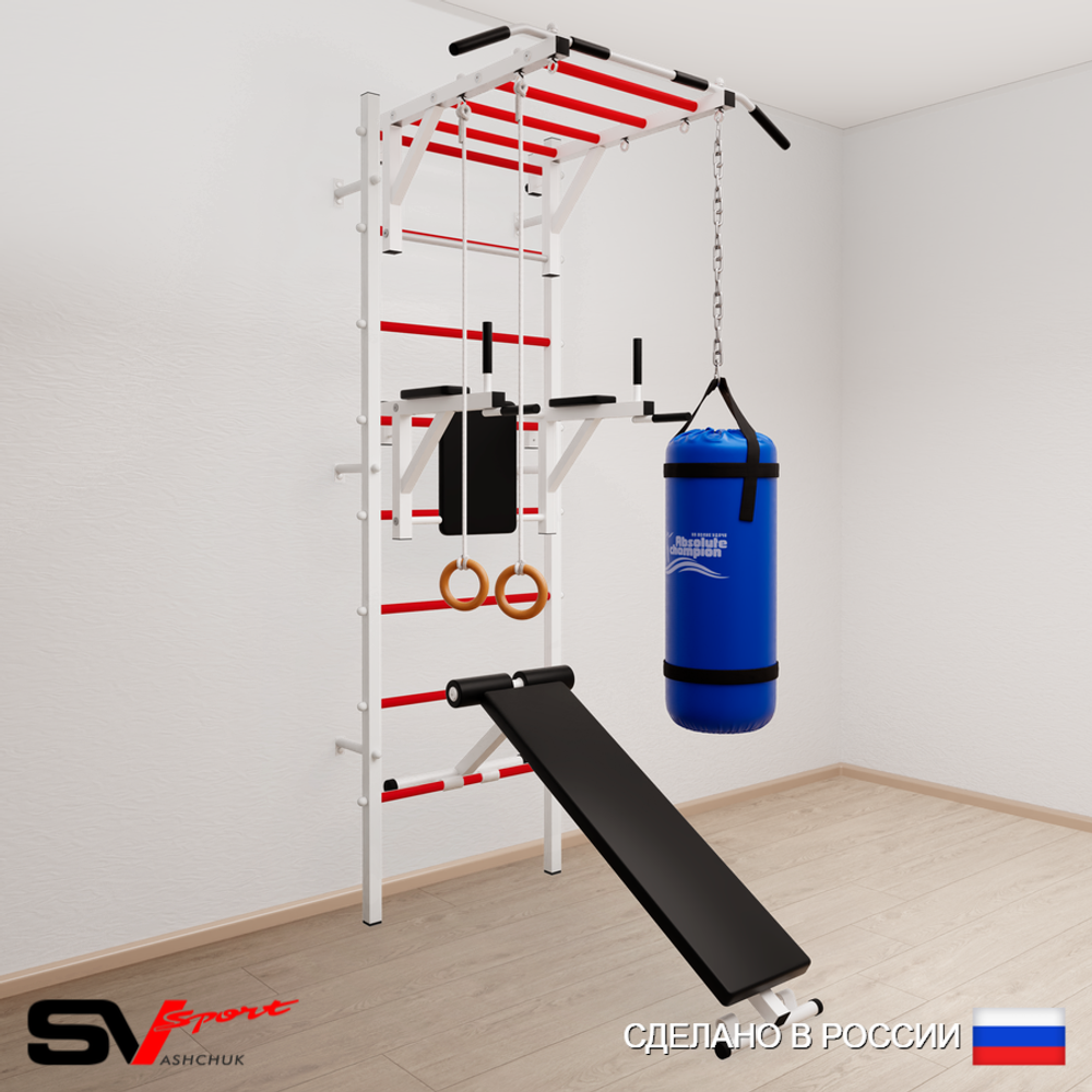 Шведская стенка Sv Sport 5513 (Турник рукоход/Брусья/Скамья/Кольца/Цепь/Мешок 30кг)