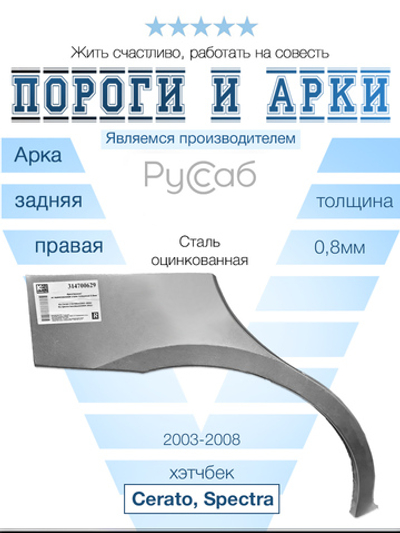 Арка правая Kia Cerato 2003-2008 хэтчбек