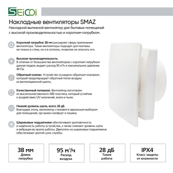 Вентилятор накладной Seicoi Floxy Design 100 White (SMAZ04-01 white) с укороченной панелью