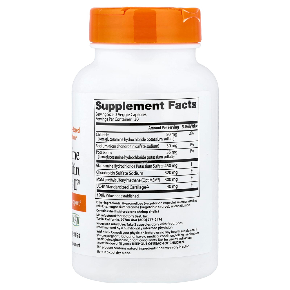 Doctor's Best, глюкозамин, хондроитин, МСМ и UCII®, 90 растительных капсул