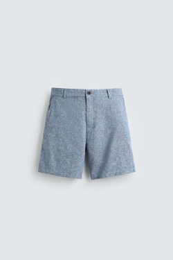 ZARA ШОРТЫ REGULAR FIT ИЗ РЕЛЬЕФНОЙ ТКАНИ, СИНИЙ/БЕЛЫЙ