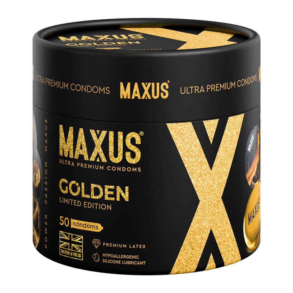 Набор золотых презервативов в металлическом кейсе Maxus Golden Limited Edition №50