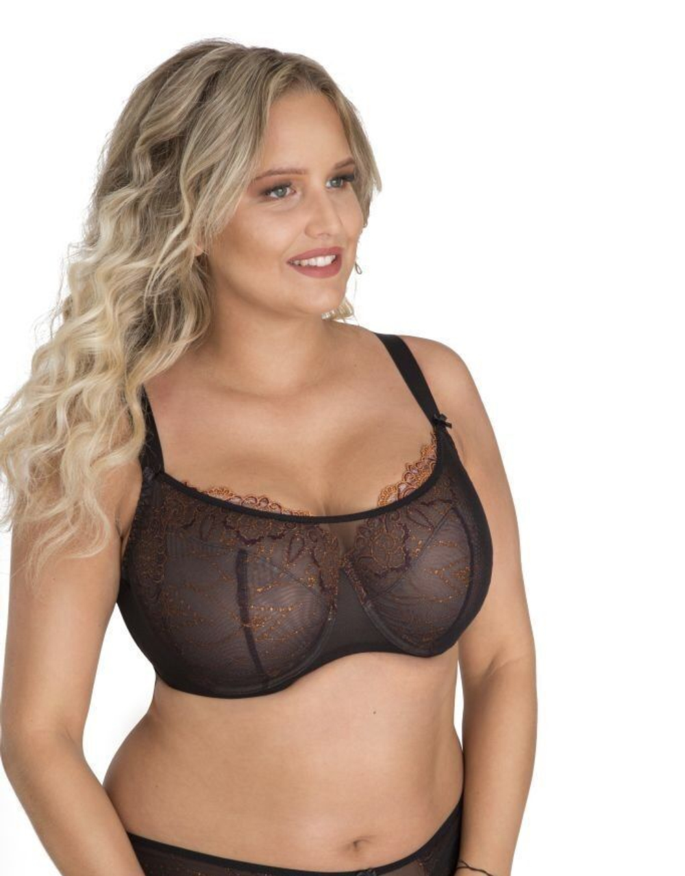 Бюстгальтер-топ plus size с изысканной вышивкой нитями с люрексом (Размер: 110D) (Цвет: черный)