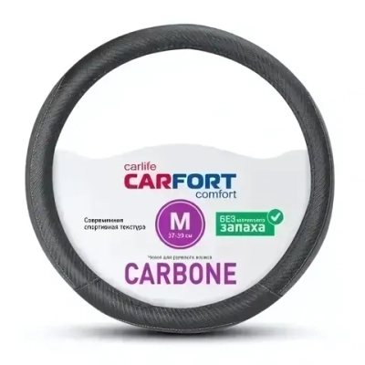 Оплетка руля CarFort CS7162, размер М (37-39 см), экокожа, карбоновая структура, чёрная