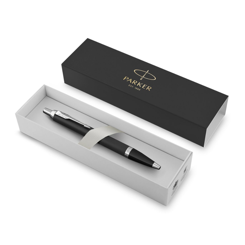 Подарочный набор: Шариковая ручка Parker IM Mat Black CT лак матовый, стержень: M blue и Ежедневник черный