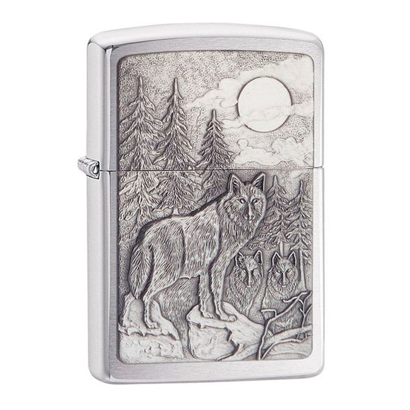 Цена наЗажигалка ZIPPO Classic Волк с покрытием Brushed Chrome