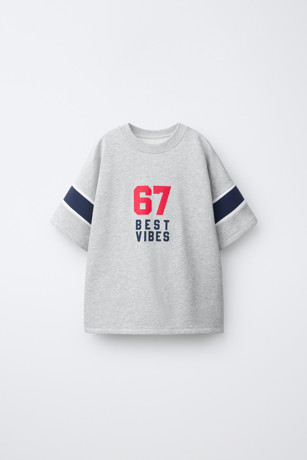 ZARA ФУТБОЛКА С ПРИНТОМ TEAM SIX SEVEN, СЕРЫЙ МЕЛАНЖ
