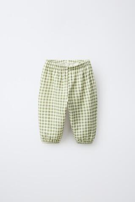 ZARA БРЮКИ В СТИЛЕ BAGGY В КЛЕТКУ, СВЕТЛО-ЗЕЛЕНЫЙ