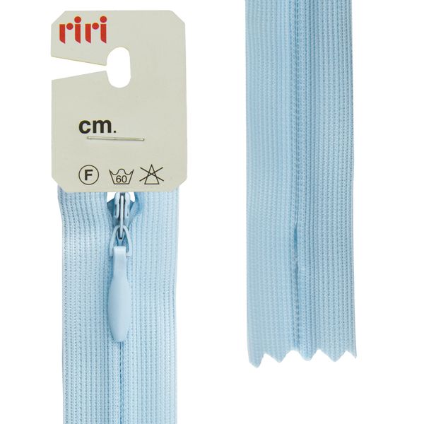 Молния потайная (скрытая) RIRI Т3 (3 мм) 1 зам., н/раз., 22 см, цв.2637, голубой св., 10 шт