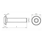 Винт шлиц TORX ИСО 7380-2 А2 M 8х60/60 Tх40 с полукруглой головкой с фланцем в упак 100 шт