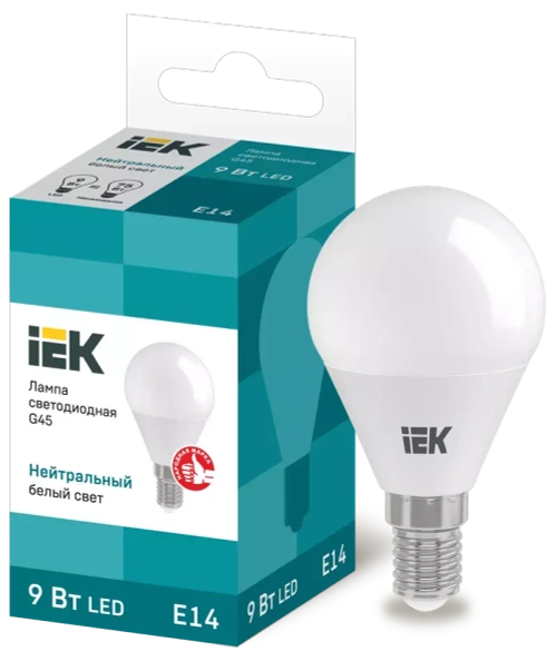 Лампа светодиодная ECO G45 шар 9Вт 230В 4000К Е14 IEK LLE-G45-9-230-40-E14