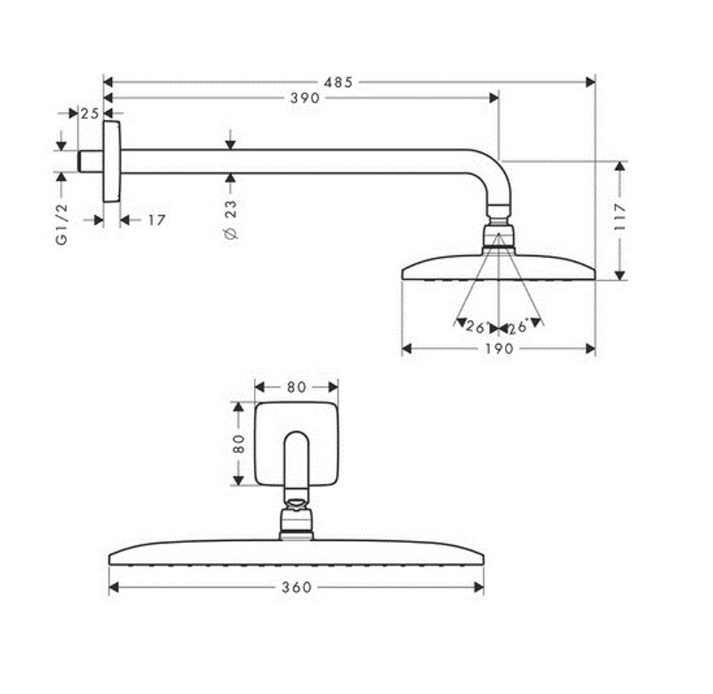 Верхний душ Hansgrohe Raindance E 360Air 1jet 27376000