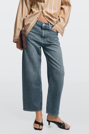 Massimo Dutti Укороченные джинсы средней посадки с широкими штанинами, средне-синий
