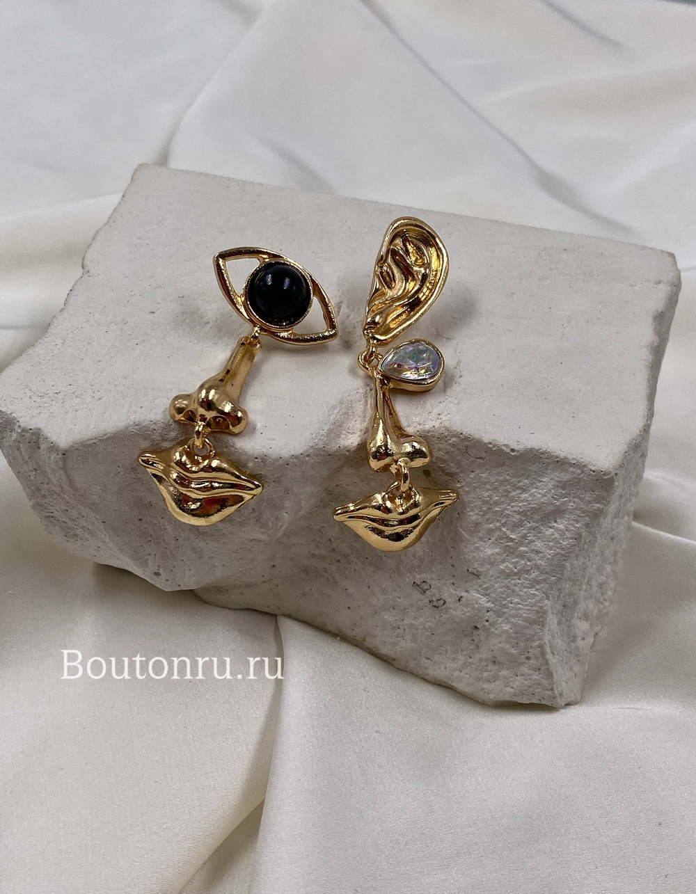Серьги Скиап. "Части лица" золотые с камнями