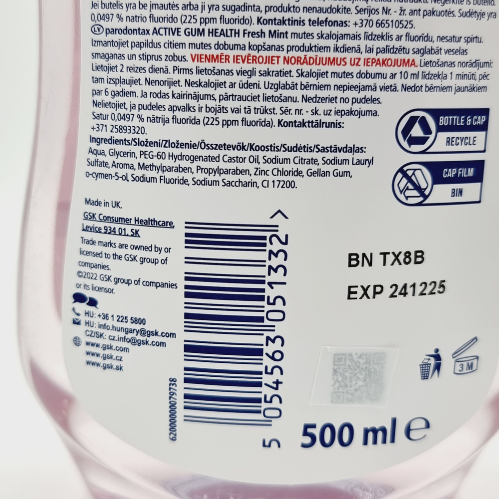 Ополаскиватель для полости рта Parodontax Active Gum Health Fresh Mint 500 мл (Из Эстонии)