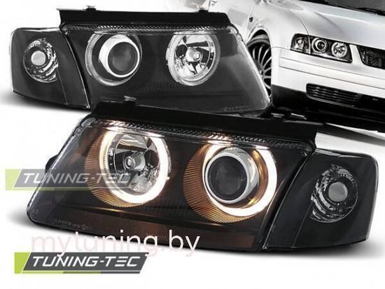 Передние фары VW Passat B5 angel eyes black