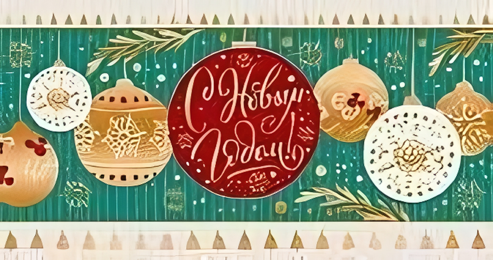 Открытка евроформат. С Новым годом! 19*20см гориз. Без текста, карт.