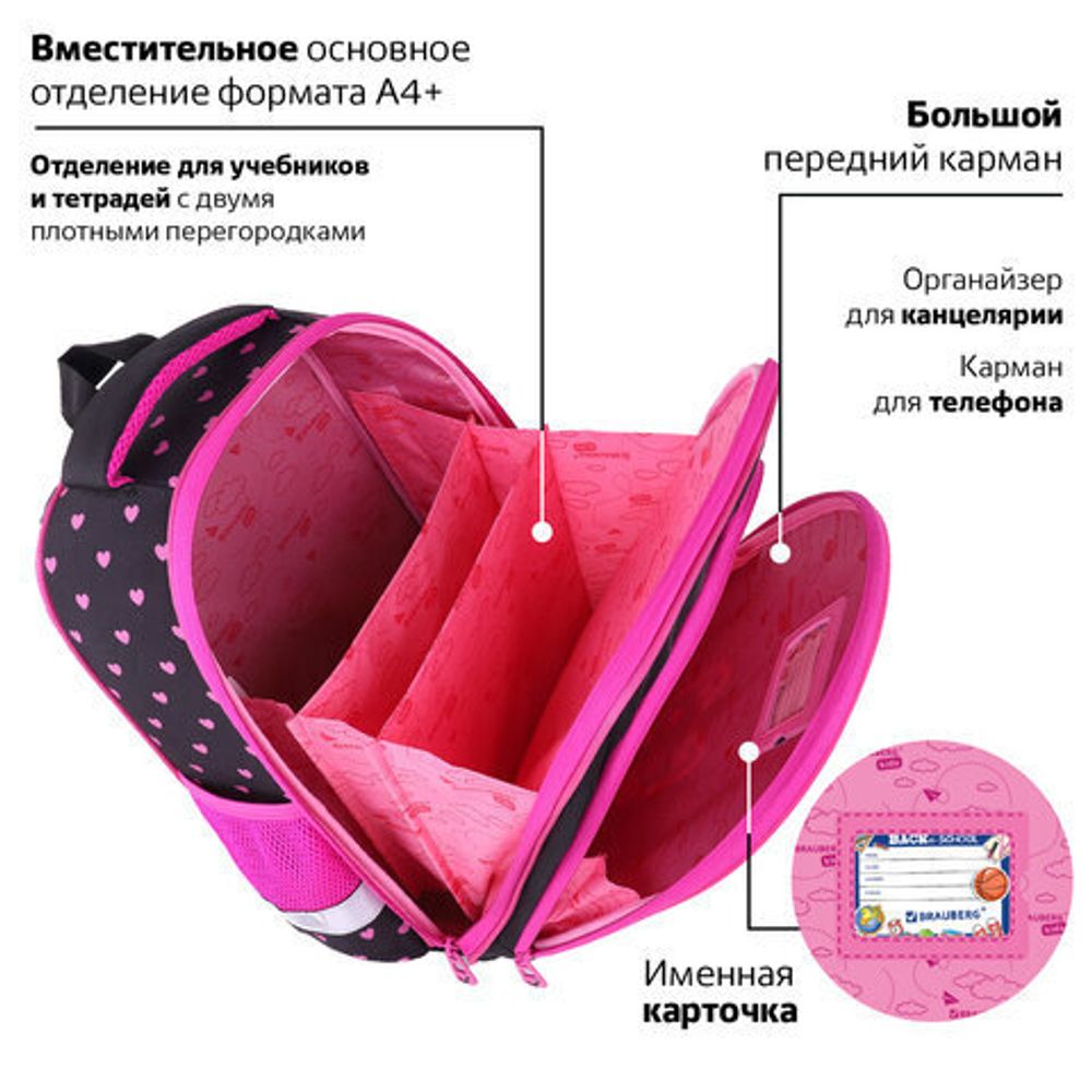 Ранец BRAUBERG KIDS STANDARD, 2 отделения, "Amazed cat", 36х28х14 см, 271386