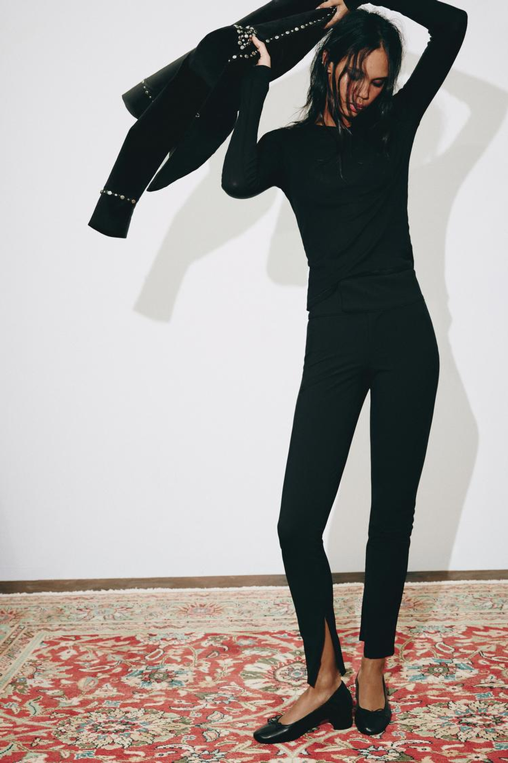 ZARA ЛЕГИНСЫ С ПОЯСОМ В РУБЧИК И МОЛНИЯМИ, ЧЕРНЫЙ
