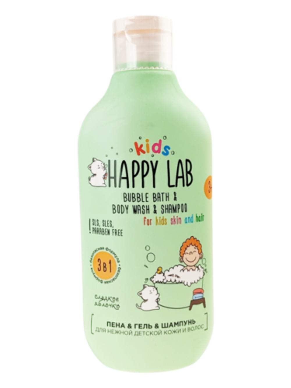 АЛ Happy Lab KIDS 3 в1 Пена гель шампунь Сладкое яблочко 300мл 12шт 6308