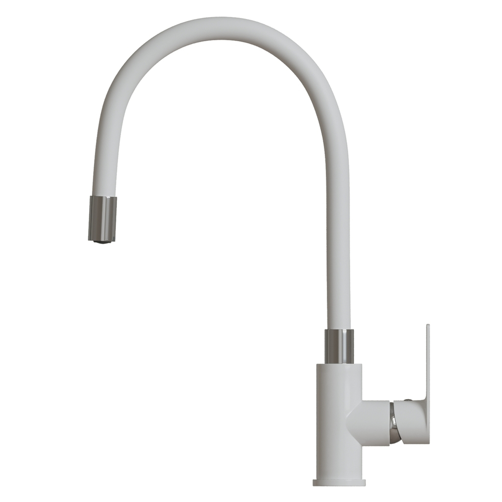 Смеситель для кухни 35к MIXLINE МЛ33-098(ML33-098) "Сити " гибкий излив,  боковая ручка БЕЛЫЙ/ХРОМ