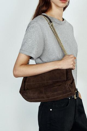 ZARA КОЖАНАЯ СУМКА С КЛАПАНОМ, ШОКОЛАДНЫЙ