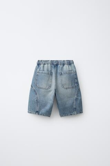 ZARA ДЖИНСОВЫЕ ШОРТЫ BARREL, СИНИЙ