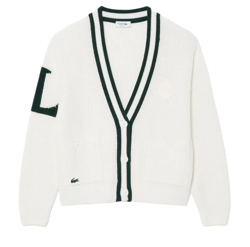 Женская теннисная куртка Lacoste Badge Accent Wool Blend Golf Cardigan - white/green