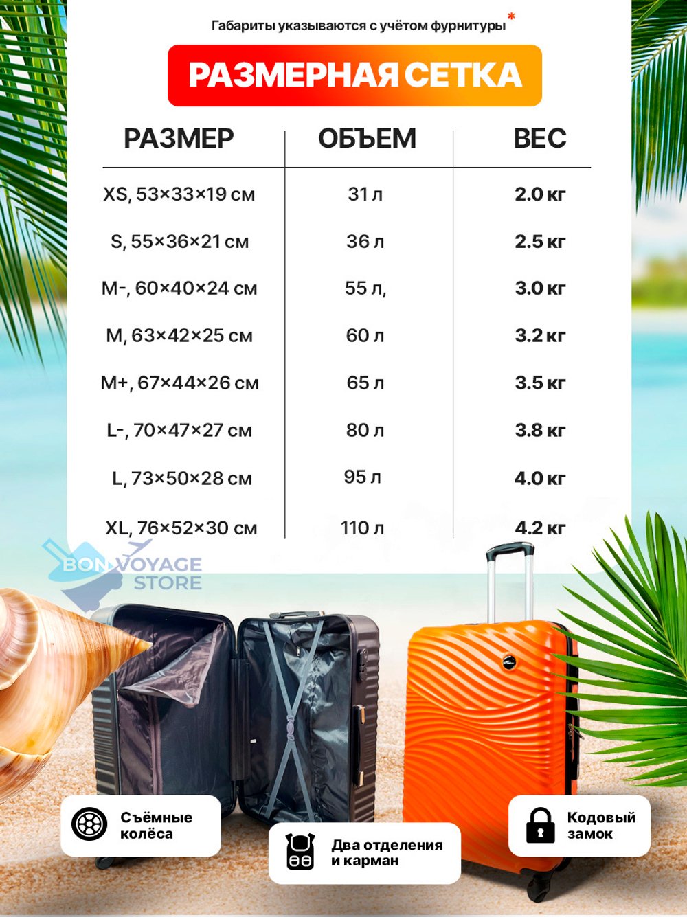 Ручная кладь Bon-Voyage Model Wave ABS, Черный, XS