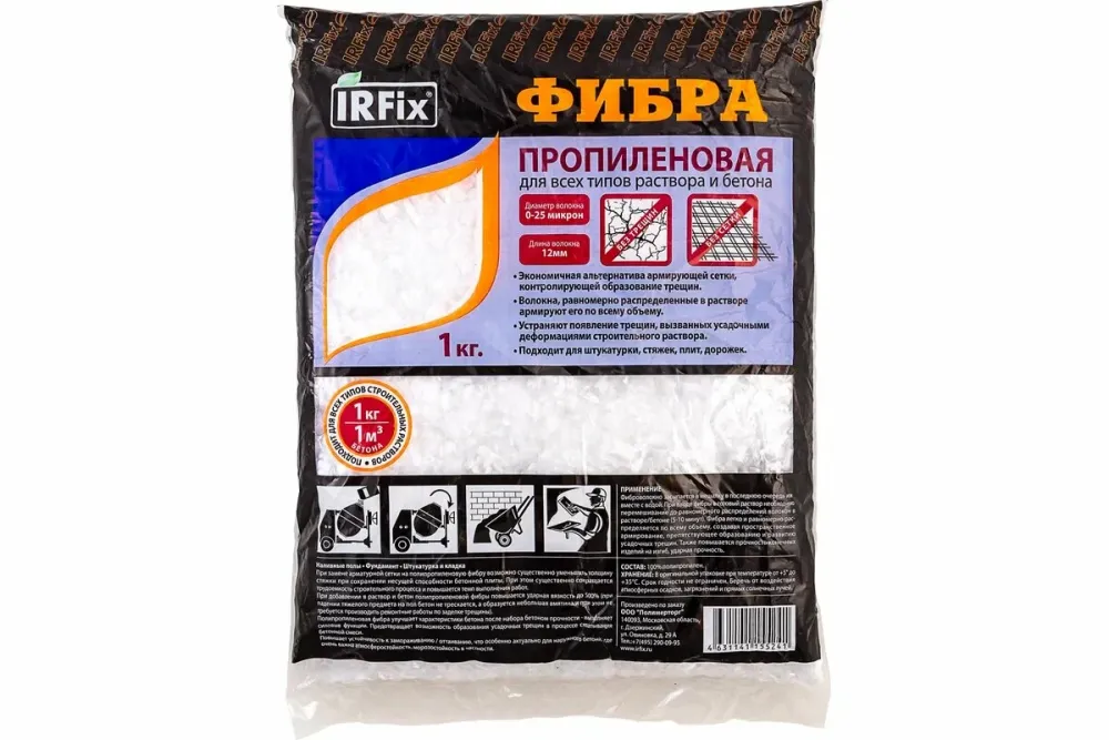 IRFix Фибра Волокно пропиленовое 12мм 1кг IRFix Фибра Волокно пропиленовое 12мм 1кг