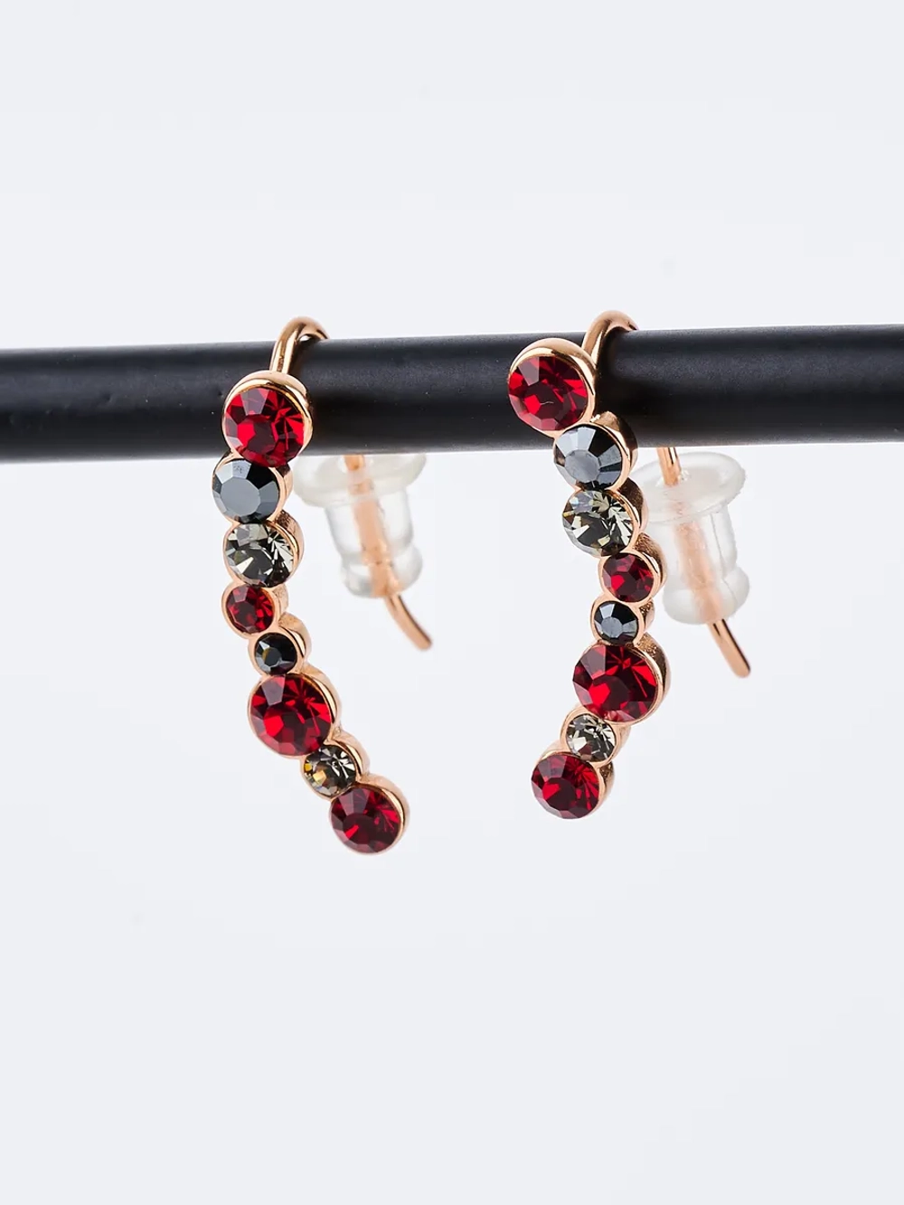 Серьги-клаймберы Млечный путь с красными кристаллами Swarovski