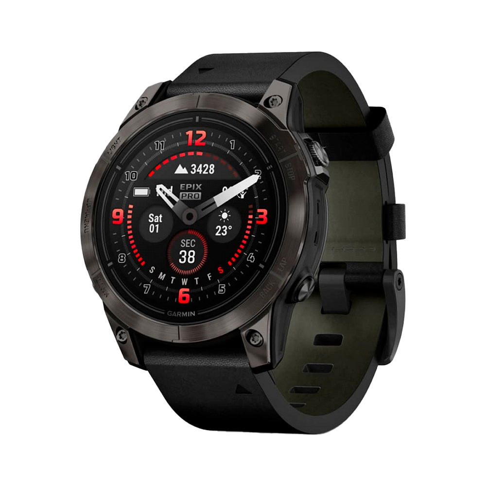 Умные часы Garmin Epix Pro (Gen 2), 47mm, Sapphire Edition Carbon Gray DLC Titanium Black Leather Band (010-02803-30)