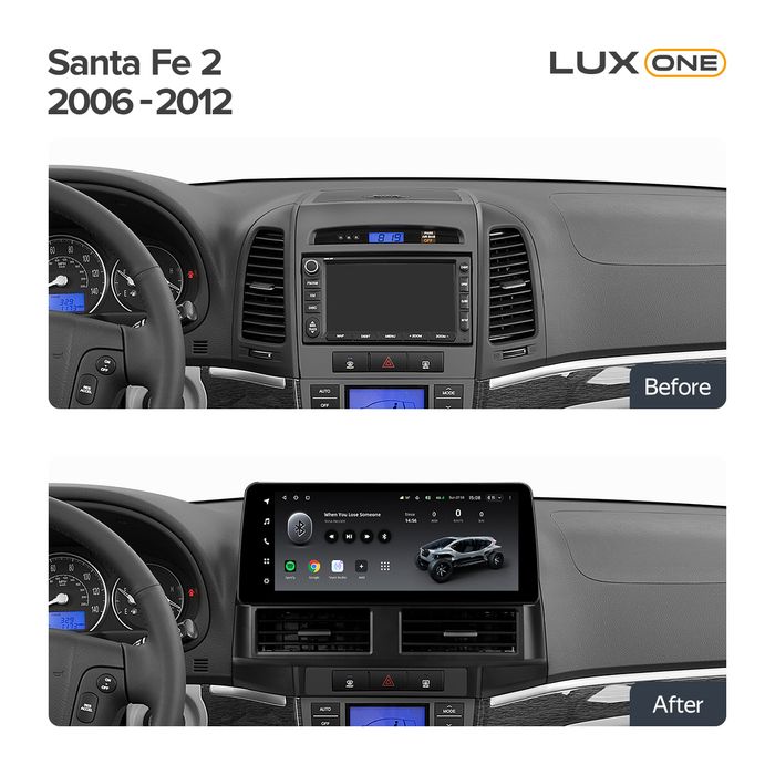 Магнитола для Hyundai Santa Fe 2 2006-2012 - Teyes LUX ONE монитор 12.3" 2K QLED на Android 10, Быстрая, CarPlay, 4G SIM-слот