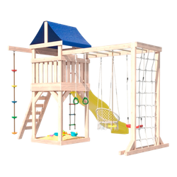 Детская площадка неокрашенная Fun Land с модулем сетка-рукоход, подвесным креслом и качелями