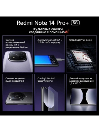 Смартфон Xiaomi Redmi Note 14 Pro+ 5G, 8/256GB, Lavender Purple