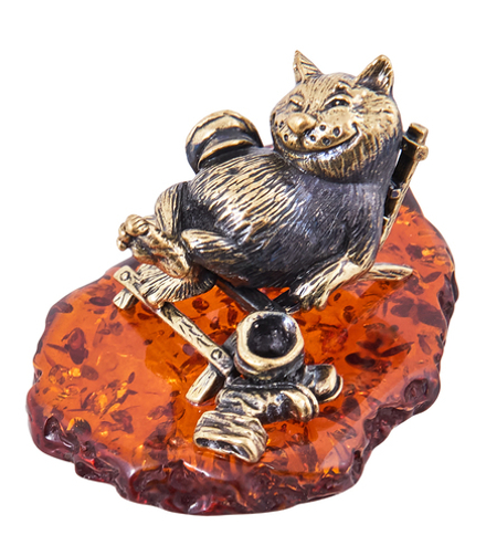 Народные промыслы AM-3865 Фигурка «Кот Хороший день!» (латунь, янтарь)